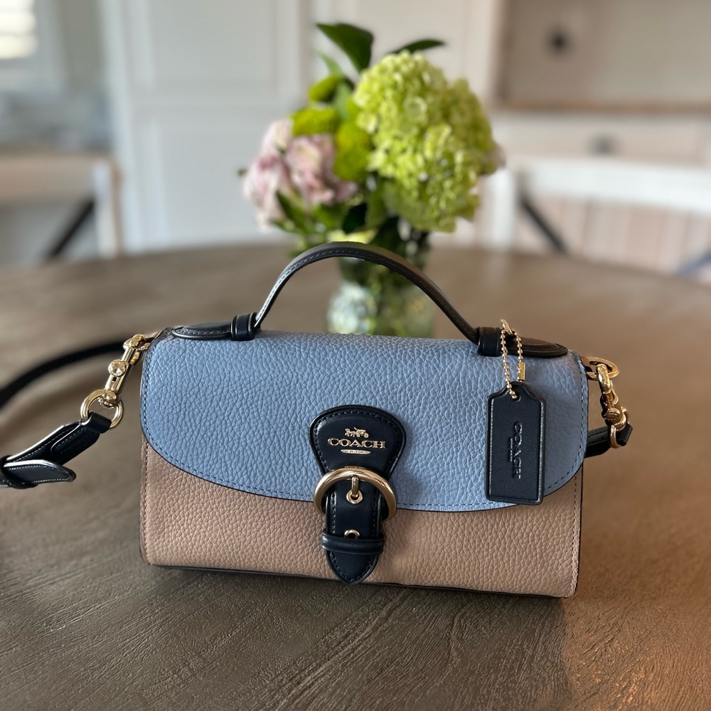 Coach Color Block Blue and Tan Crossbody Bag